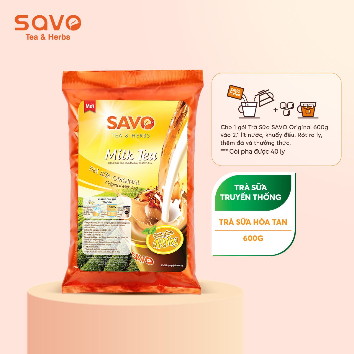  SAVO Trà Sữa Truyền Thống  (Túi 600g) 