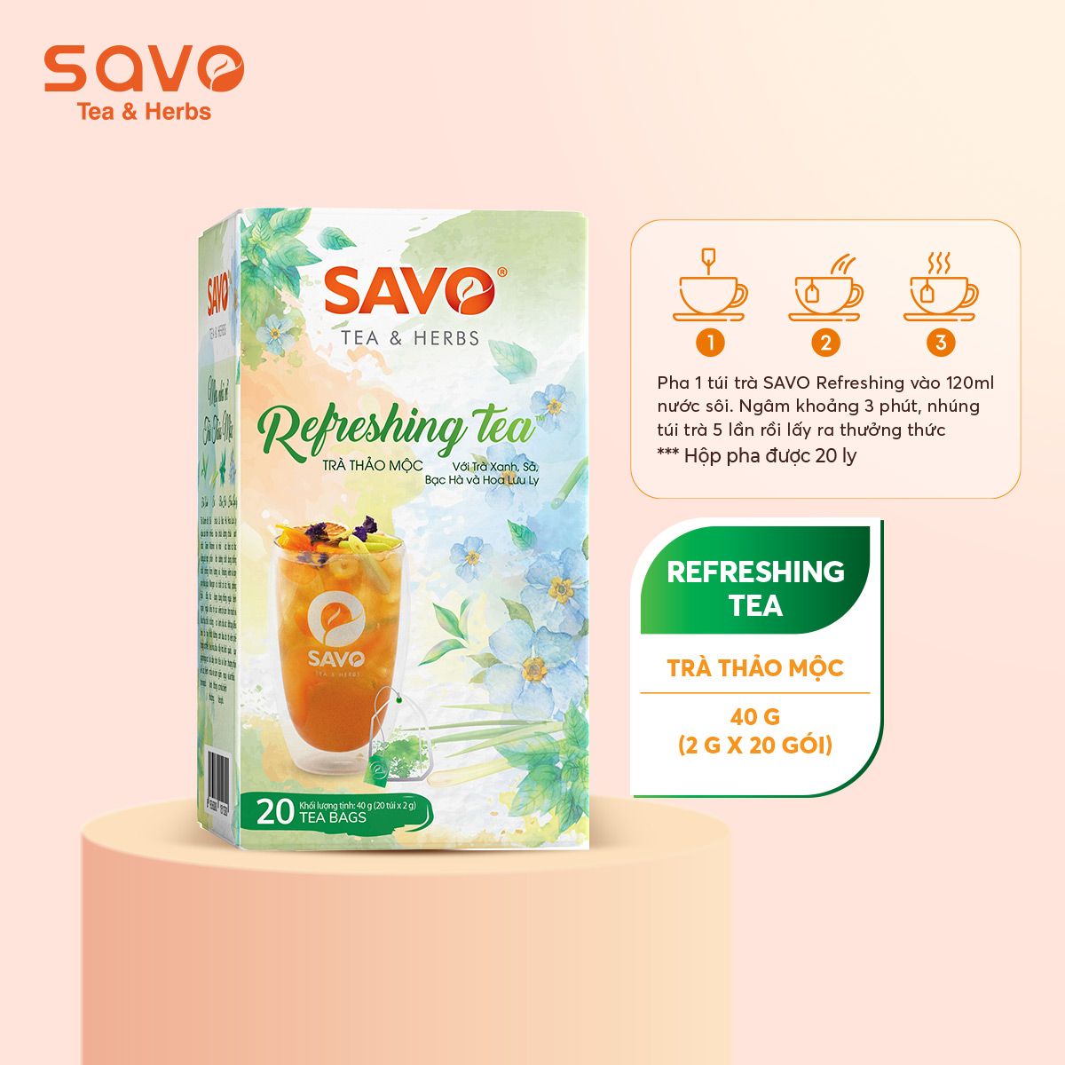  Trà Thảo Mộc Túi Lọc Kép SAVO Refreshing (Hộp 20 Gói) 