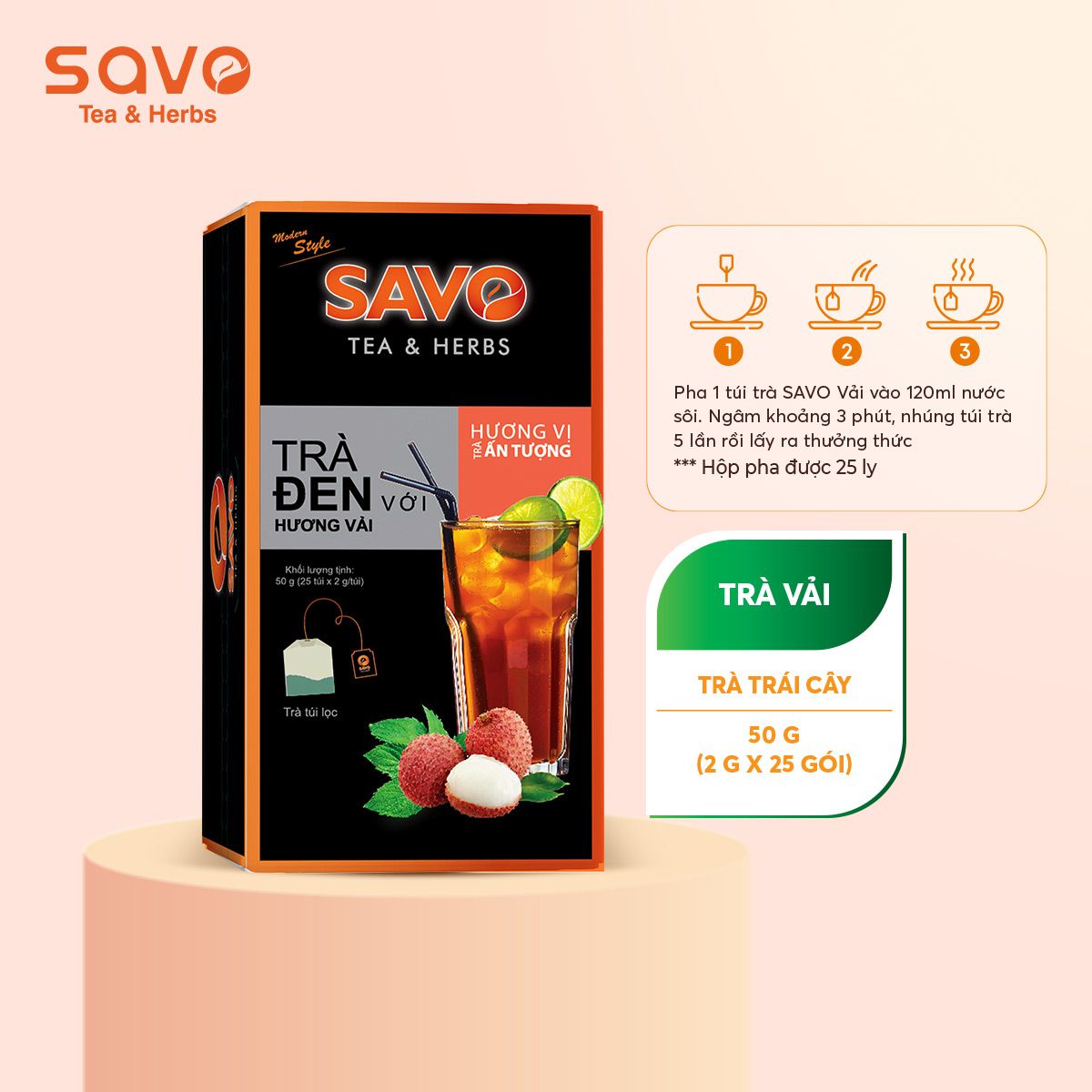  Set quà tặng 2 hộp trà đen hương đào và vải tặng 1 ly sứ (2 x 25 gói) 