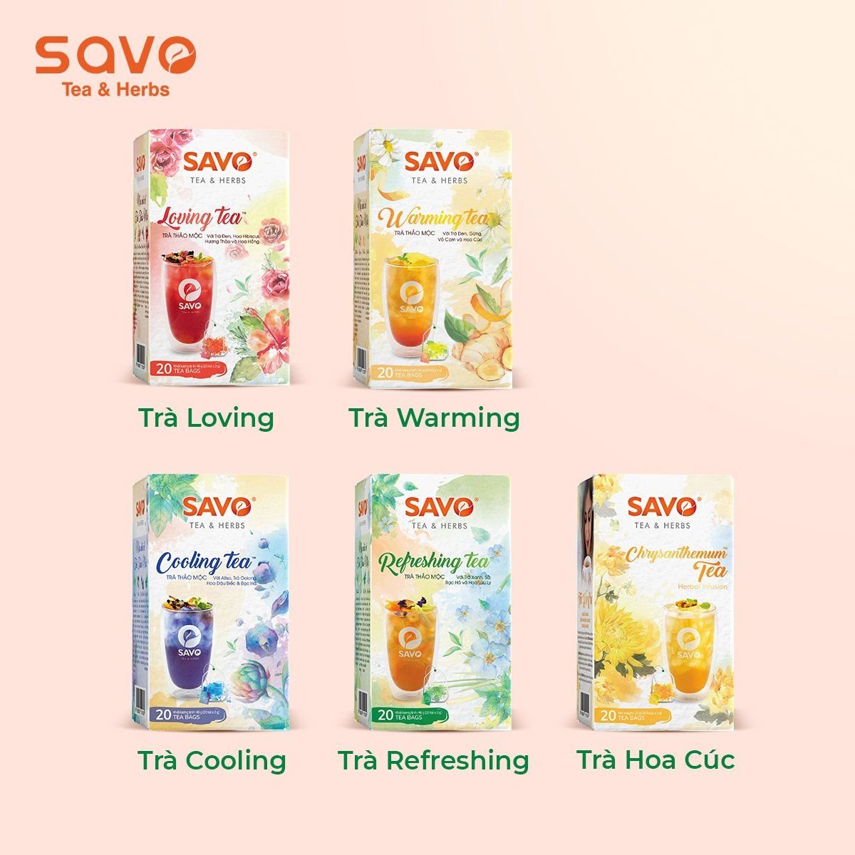  Trà Thảo Mộc Túi Lọc Kép SAVO Cooling (Hộp 20 Gói) 