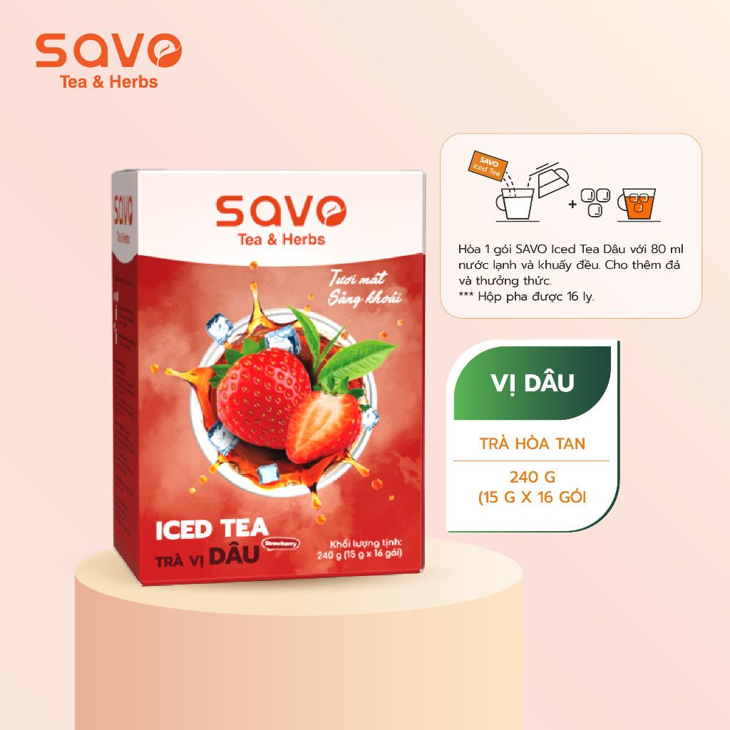  SAVO Iced Tea Dâu (Hộp 16) 