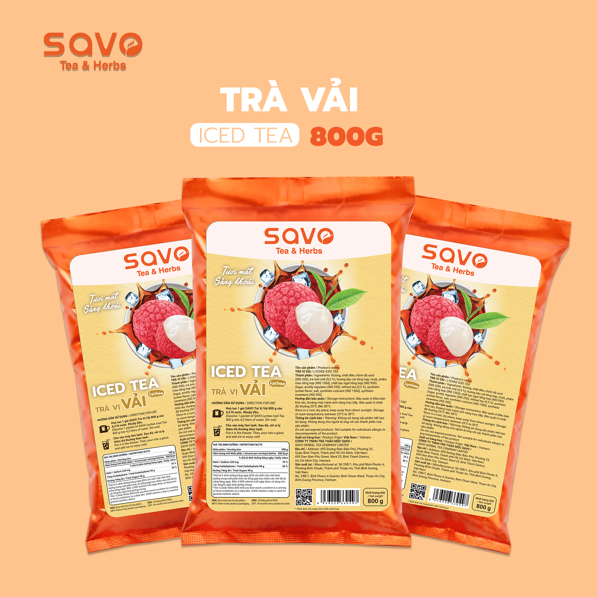  SAVO Iced Tea Vải ( Túi 800g) 
