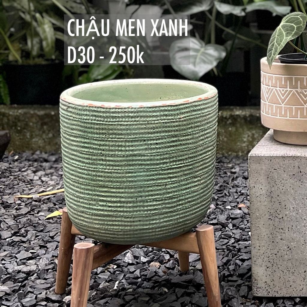  Chậu men xanh trồng cây d30 