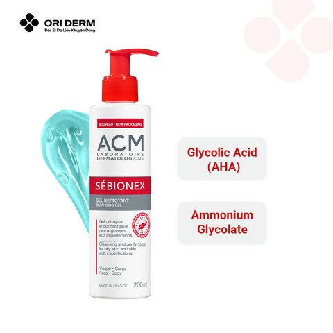  Sữa rửa mặt cho da dầu mụn ACM Sebionex Cleansing Gel 200ml 