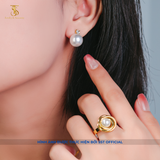  Nhẫn nữ Titan SST Kiểu xoắn đính ngọc trai lớn sang trọng đi tiệc Không Đen Gỉ N206 