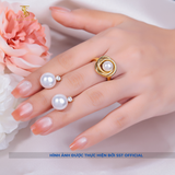  Nhẫn nữ Titan SST Kiểu xoắn đính ngọc trai lớn sang trọng đi tiệc Không Đen Gỉ N206 
