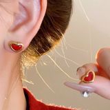  Bông tai Hình trái tim đỏ Chất liệu Titan cao cấp Không đen gỉ BT171 