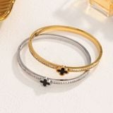  Vòng Tay Cỏ 4 lá đính đá nửa vòng Chất liệu Titan cao cấp Không đen gỉ VT72 