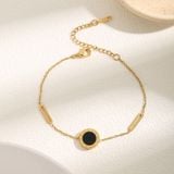  Lắc tay Titan SST Official mặt tròn đá đen khắc số la mã thanh lịch Không Đen Gỉ LT227 