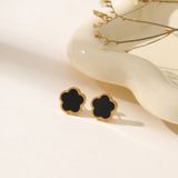  Bông tai Titan SST Hoa 5 cánh mặt đá đen Không Đen Gỉ BT173 