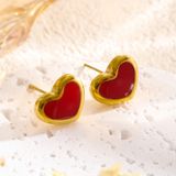  Bông tai Hình trái tim đỏ Chất liệu Titan cao cấp Không đen gỉ BT171 