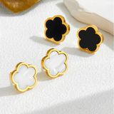  Bông tai Titan SST Hoa 5 cánh mặt đá đen Không Đen Gỉ BT173 