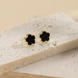  Bông tai Titan SST Hoa 5 cánh mặt đá đen Không Đen Gỉ BT173 