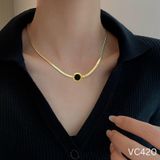  Dây chuyền Titan SST nữ Dây mì mặt tròn đá đen thanh lịch Không Đen Gỉ VC420 