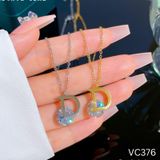  Dây chuyền Titan SST Mặt chữ D lồng viên đá lấp lánh Không Đen Gỉ VC376 