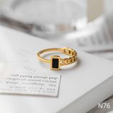  Nhẫn Unisex Titan SST Official Store mặt đá chữ nhật đen thanh lịch Không Đen Gỉ N76 