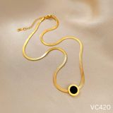  Dây chuyền Titan SST nữ Dây mì mặt tròn đá đen thanh lịch Không Đen Gỉ VC420 