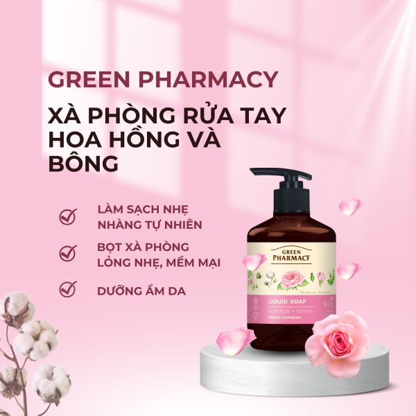 Xà phòng rửa tay Green Pharmacy Hoa hồng và Bông 460ml
