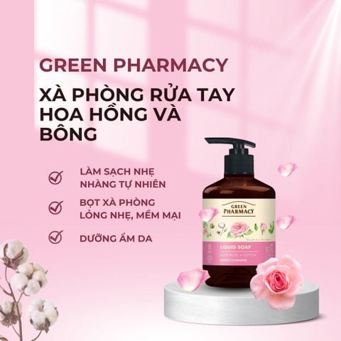 Xà phòng rửa tay Green Pharmacy Hoa hồng và Bông 460ml