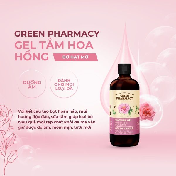 Gel tắm Green Pharmacy Hoa hồng Damask và Bơ hạt mỡ 500ml