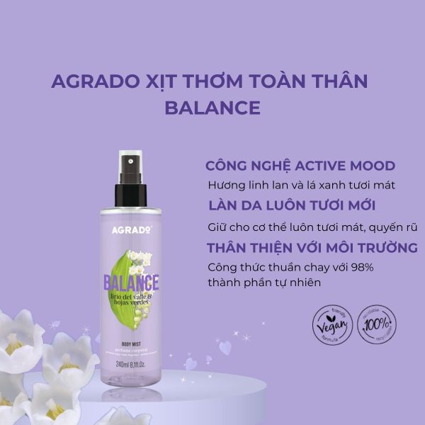 Xịt thơm toàn thân Body Mist Agrado Balance 240ml