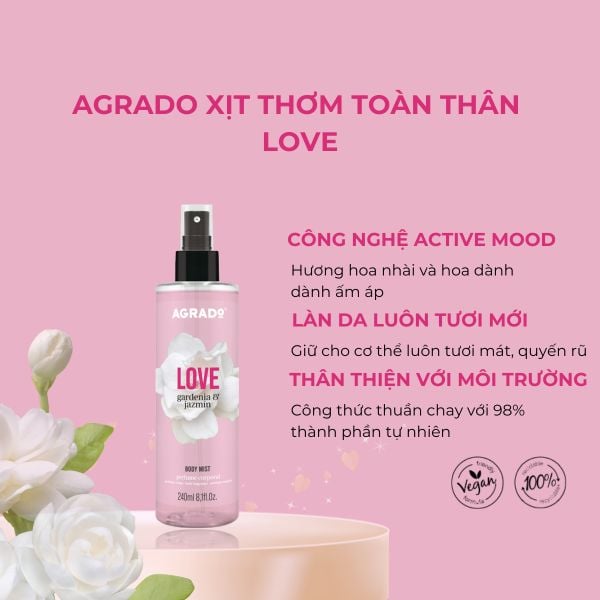 Xịt thơm toàn thân Body Mist Agrado Love 240ml