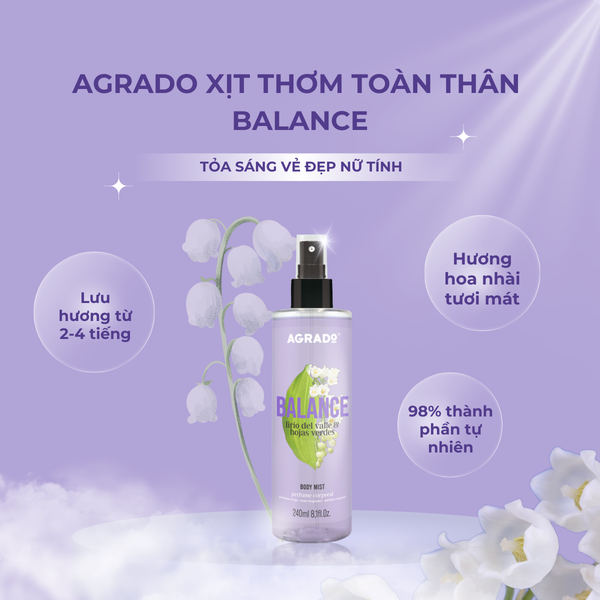 Xịt thơm toàn thân Body Mist Agrado Balance 240ml