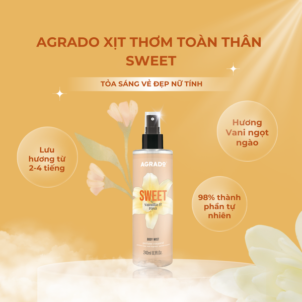 Xịt thơm toàn thân Body Mist Agrado Sweet 240ml