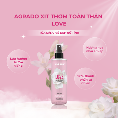 Xịt thơm toàn thân Body Mist Agrado Love 240ml