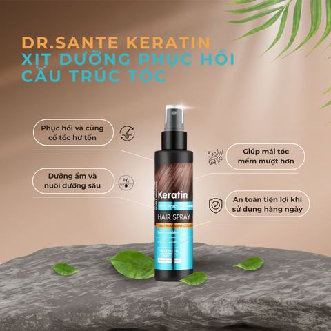 Xịt dưỡng tóc Dr. Sante Keratin phục hồi cấu trúc tóc dành cho tóc bị xơ và dễ gãy rụng 150ml