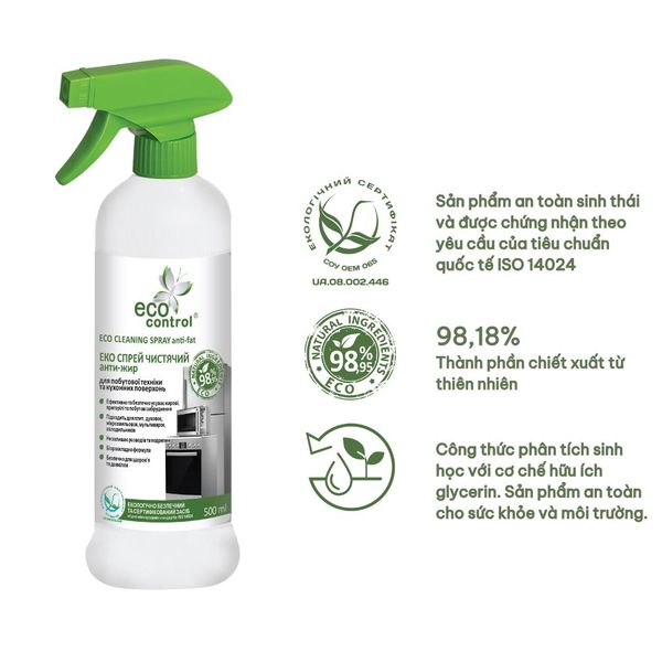 Nước làm sạch dầu mỡ Eco Control cho các thiết bị gia dụng và bề mặt bếp 500ml
