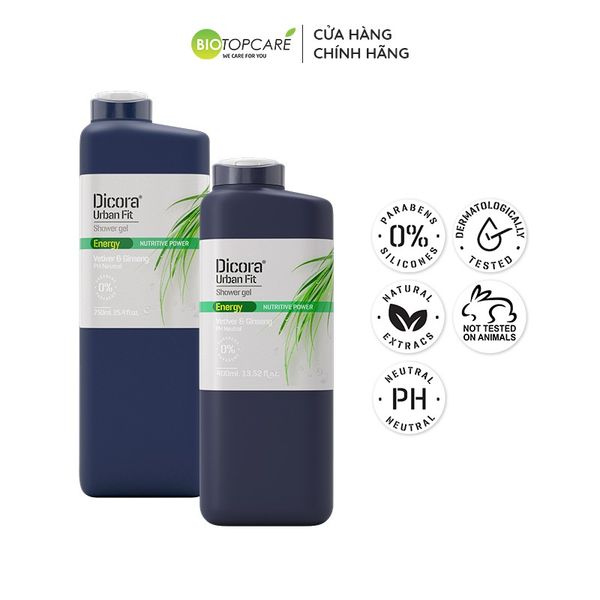 Sữa tắm nam Dicora Urban Fit Energy chiết xuất Cỏ Vetiver & Nhân Sâm 400ml