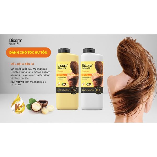 Combo Dầu gội - xả Dicora Urban Fit Macadamia phục hồi tóc hư tổn 400ml