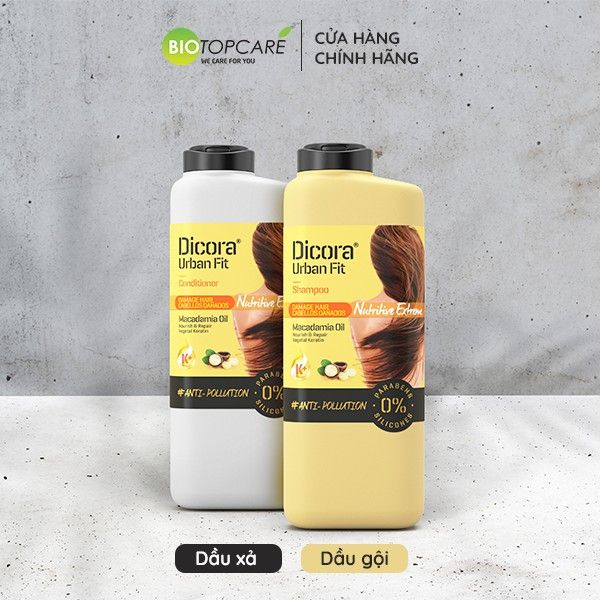 Combo Dầu gội - xả Dicora Urban Fit Macadamia phục hồi tóc hư tổn 400ml
