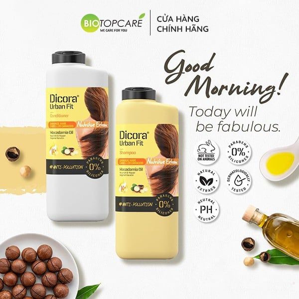 Combo Dầu gội - xả Dicora Urban Fit Macadamia phục hồi tóc hư tổn 400ml