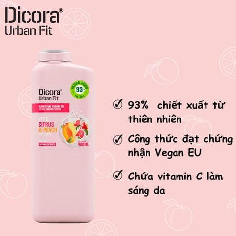 Sữa tắm Vitamin C Cam quýt & Đào Dicora Urban Fit 400ml