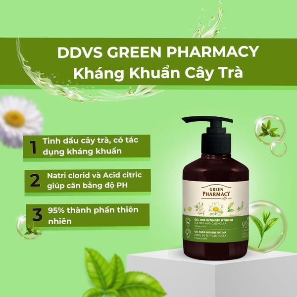 Dung Dịch Vệ Sinh Phụ Nữ Green Pharmacy Kháng Khuẩn Cây Trà 370ml