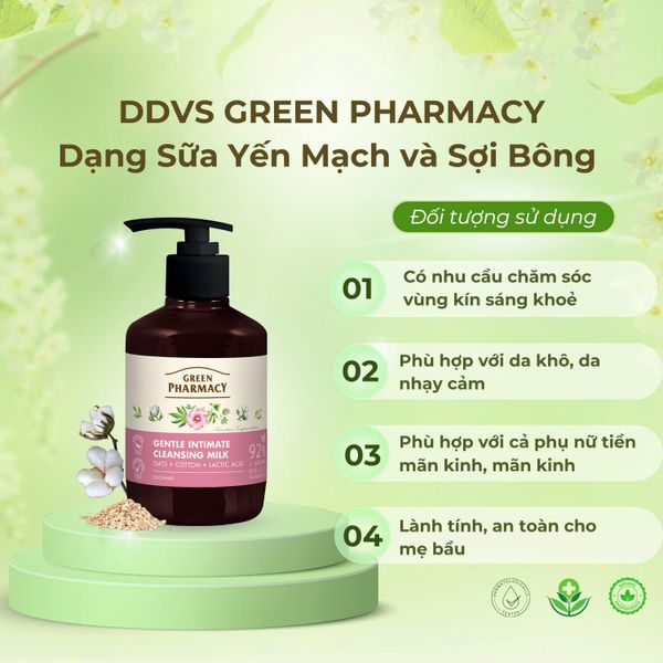 Dung Dịch Vệ Sinh Dạng Sữa Green Pharmacy Làm Dịu Da “Yến Mạch và Hạt Bông” 370ml