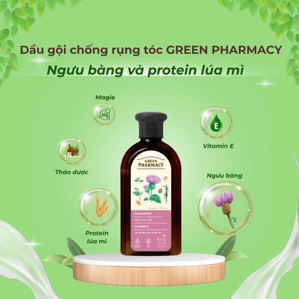 Dầu gội Green Pharmacy chống rụng tóc cây ngưu bàng và protein lúa mì 350ml