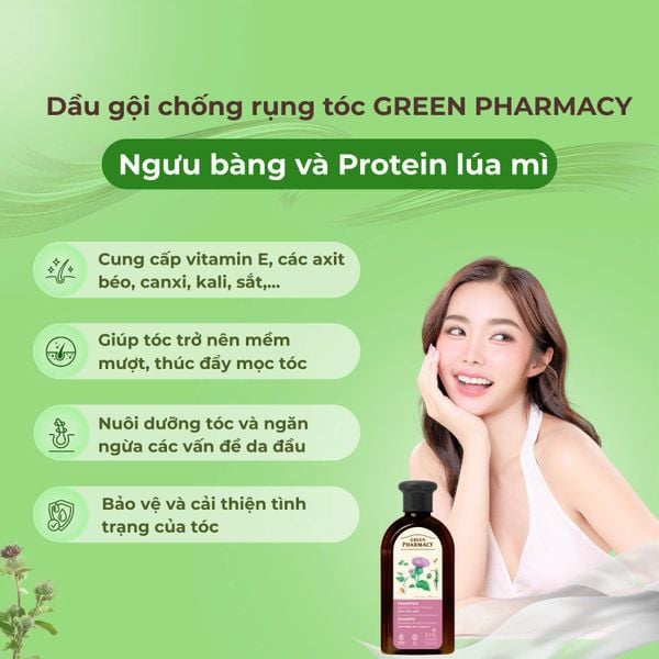 Dầu gội Green Pharmacy chống rụng tóc cây ngưu bàng và protein lúa mì 350ml