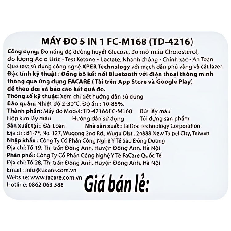  Máy đo 5 in 1 TD-4216 & FC-M168, thiết bị y tế đa chức năng, thương hiệu FACARE, sản xuất tại Đài Loan 