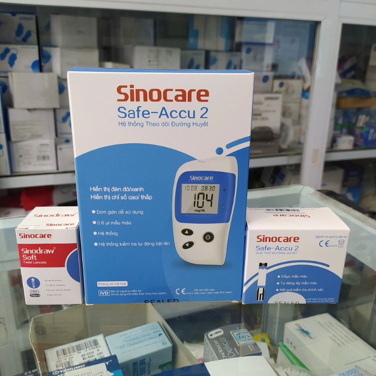  Máy đo đường huyết Safe Accu ( tặng kèm 50 que thử và 50 kim thử ), thương hiệu SinoCare, sản xuất tại Trung Quốc 