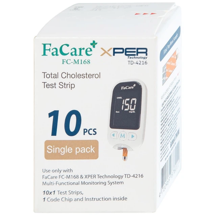  Que thử cholesterol, hộp 10 que, dùng cho máy 5 in 1, thương hiệu FaCare, sản xuất tại Đài Loan 