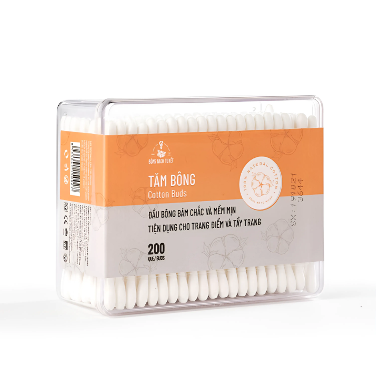  Tăm bông Bạch Tuyết, hộp 200 que, chất lượng cao, sản xuất tại Việt Nam 