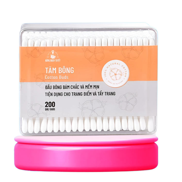  Tăm bông Bạch Tuyết, hộp 200 que, chất lượng cao, sản xuất tại Việt Nam 