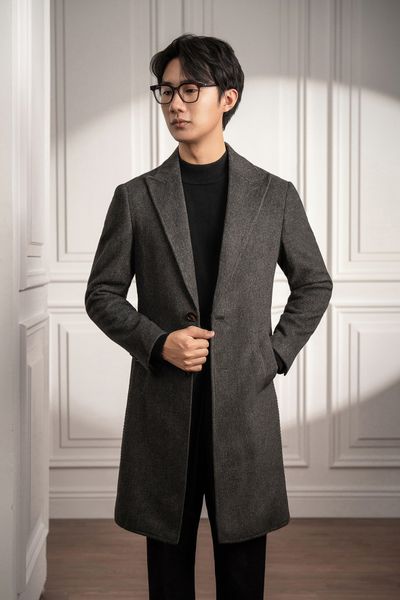 Măng tô ghi tối trơn 2 khuy - MT008