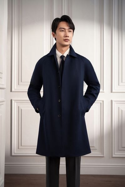 Măng tô xanh trơn dáng thắt lưng - MT002