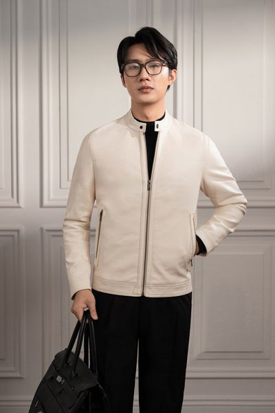 Áo khoác da be trơn túi khóa - AK064BE