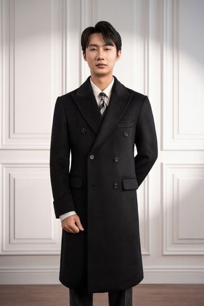 Măng tô đen dạ dáng dài - MT013