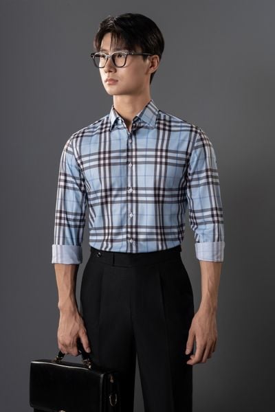 Sơ mi xanh kẻ vuông - SMC168X